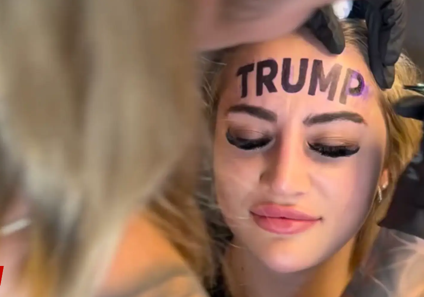 Someone Needs Attention : Woman Tattoos Trump On Her Forehead